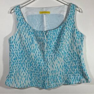 Flores & Flores sleeveless front zipper blouse blue retro print size 16 vintage